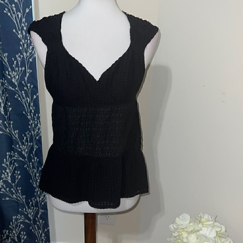 NEW Anthropologie | Anthro C. Keer Black Textured V-Neck Peplum Top sz S